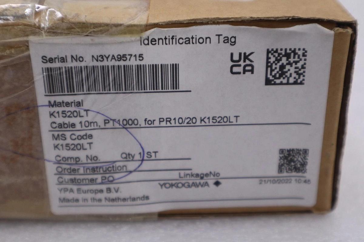 YOKOGAWA CORD CABLE 10M, PT1000 MATERIAL K1520LT NEW IN BOX STOCK G486A