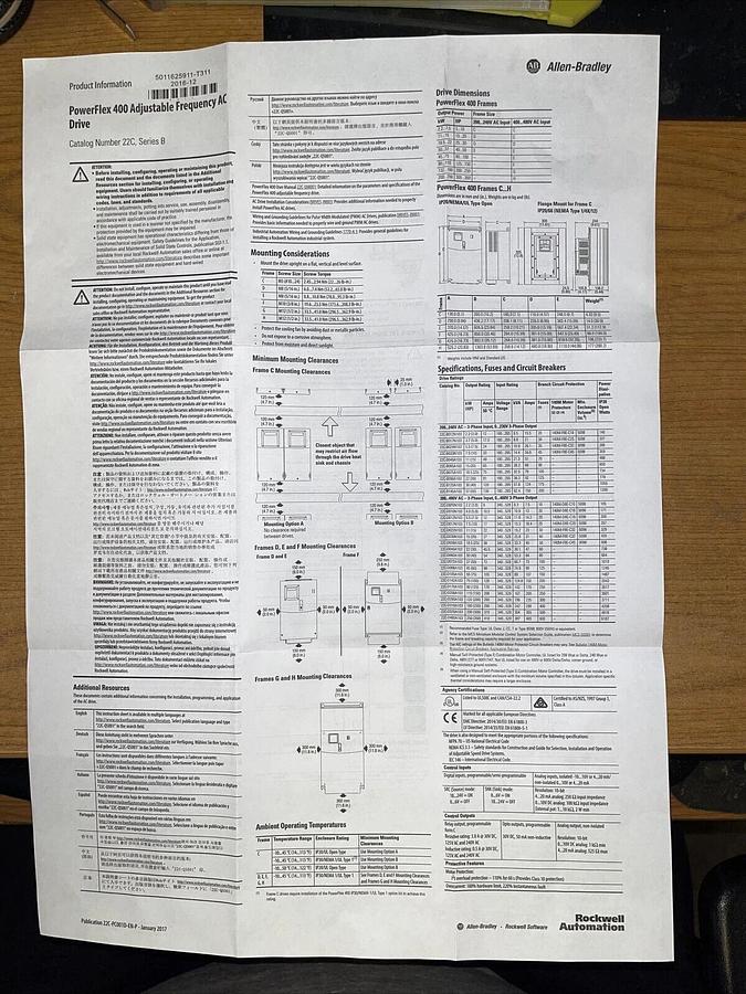 Used NEW ALLEN BRADLEY POWERFLEX 400 DRIVE 200 HP DRIVE 22C-D260A103 STOCK S-230