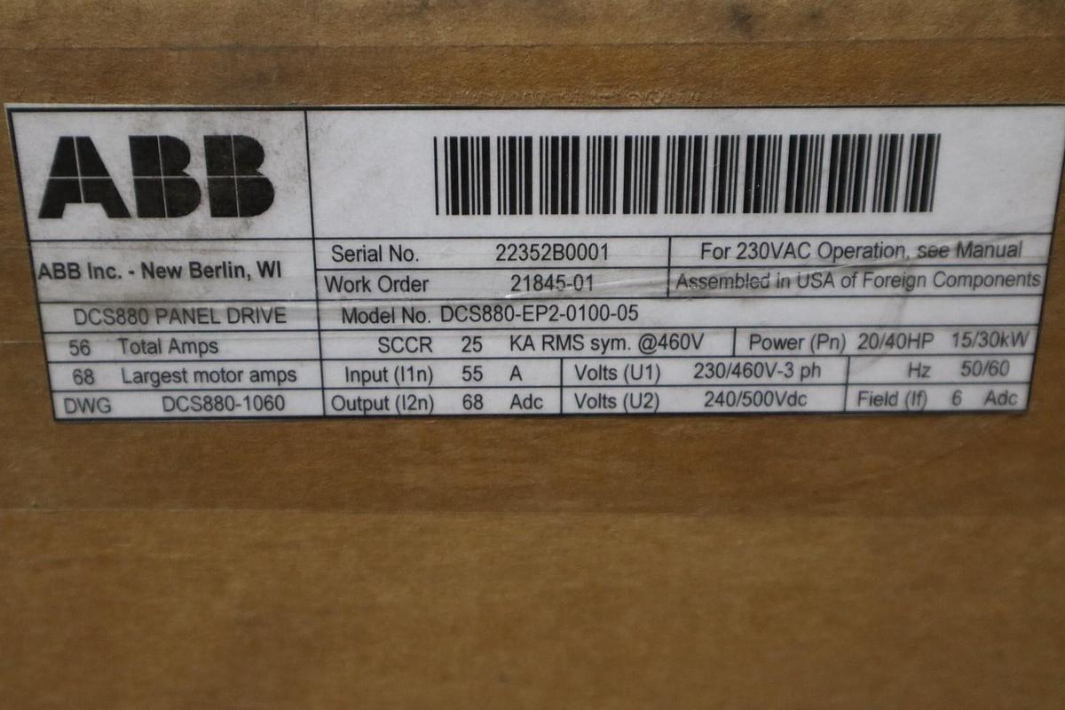 ABB DCS880-EP2-0100-05 PANEL DRIVE 230/460 VAC - 3PH 20/40HP - STOCK SGF-1