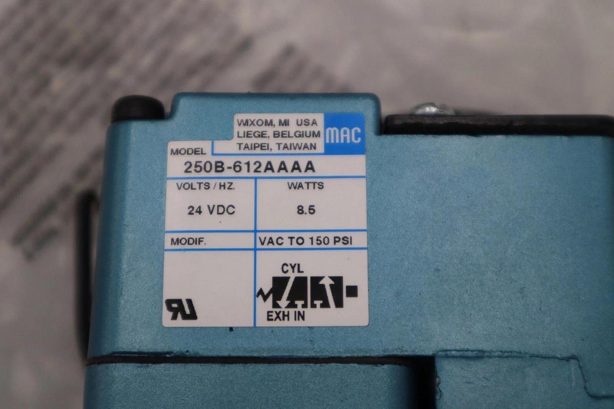 Used NEW MAC 250B-612AAAA SOLENOID VALVE 24VDC 25-150PSI 8.5WATT STOCK H1206