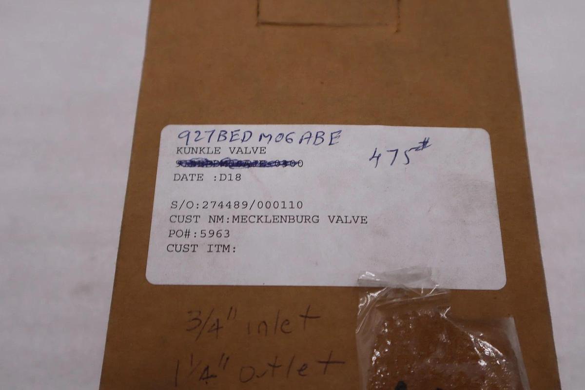 Used NEW KUNKLE 927BEDM06ABE RELIEF VALVE 3/4" 475PSI - STOCK GF168