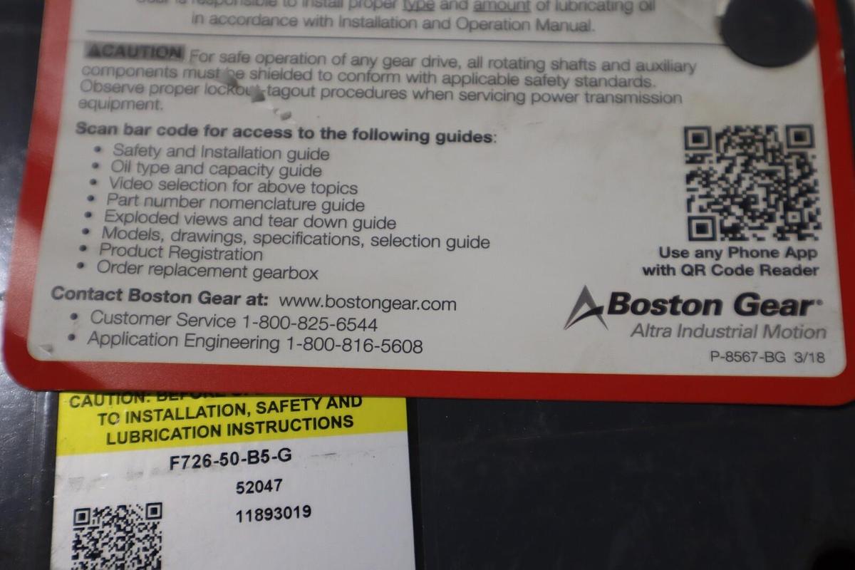 Used Boston Gear F726-50-B5-G Reducer NEW UNIT STOCK G165