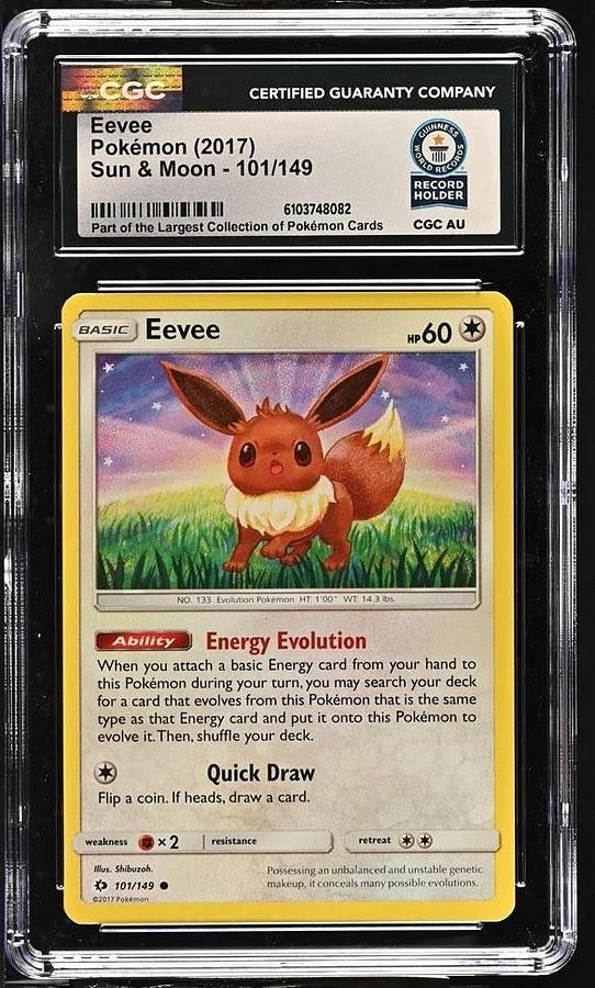 Used 2017 Pokémon Sun & Moon Base Set Eevee #101 CGC WORLD RECORD GUINNESS SLAB 1/1