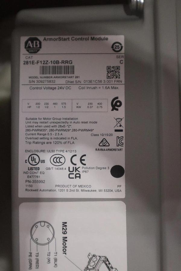 NEW Allen-Bradley 281E-F12Z-10B-RRG /C Series C ArmorStart DOLR-G Starter S-715