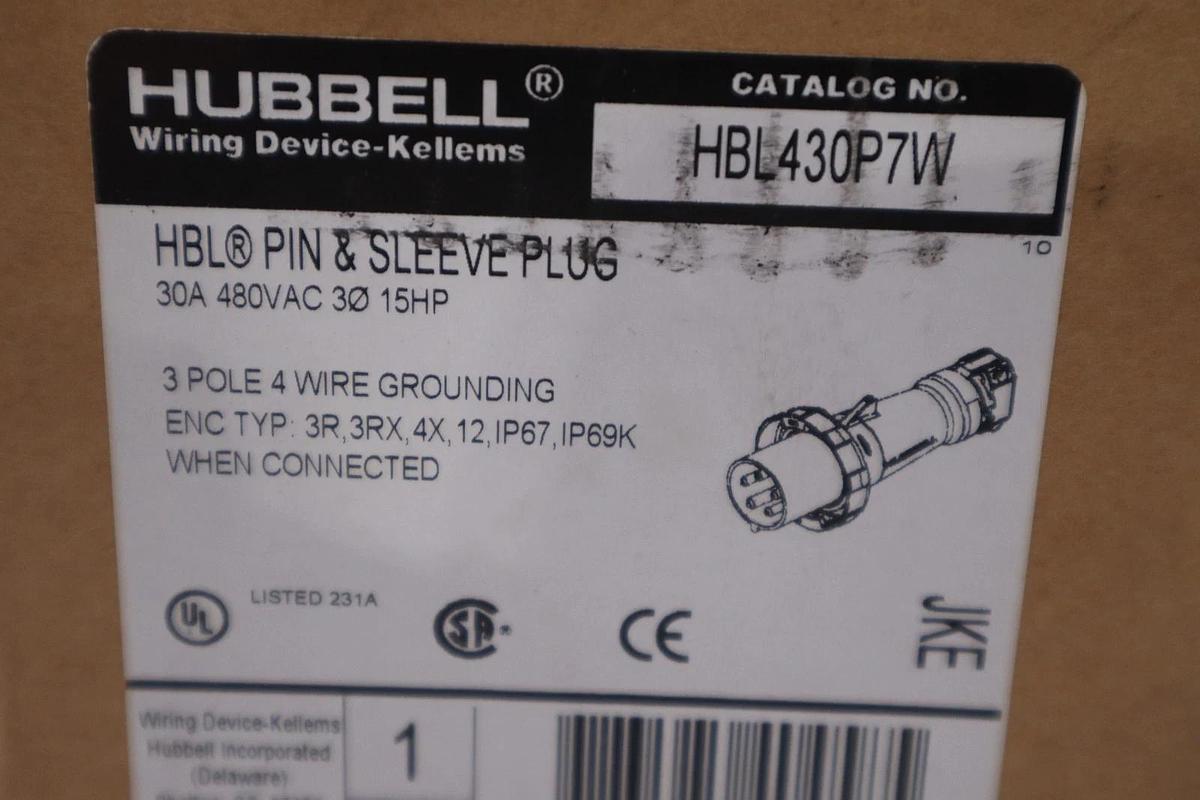 NEW OPEN BOX Hubbell HBL430P7W Connector 30A 480V 3 Phase STOCK 852B