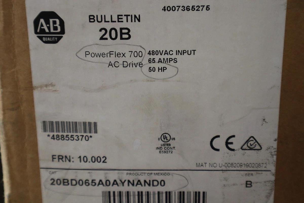 ALLEN BRADLEY 20BD065A0AYNAND0 50 HP 480V POWERFLEX 700 VFD DRIVE NEW S-425