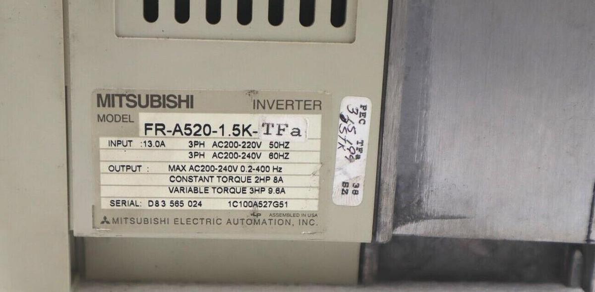 Used MITSUBISHI FR-A820 1.5K TFA INVERTER A500 240 V #L-220