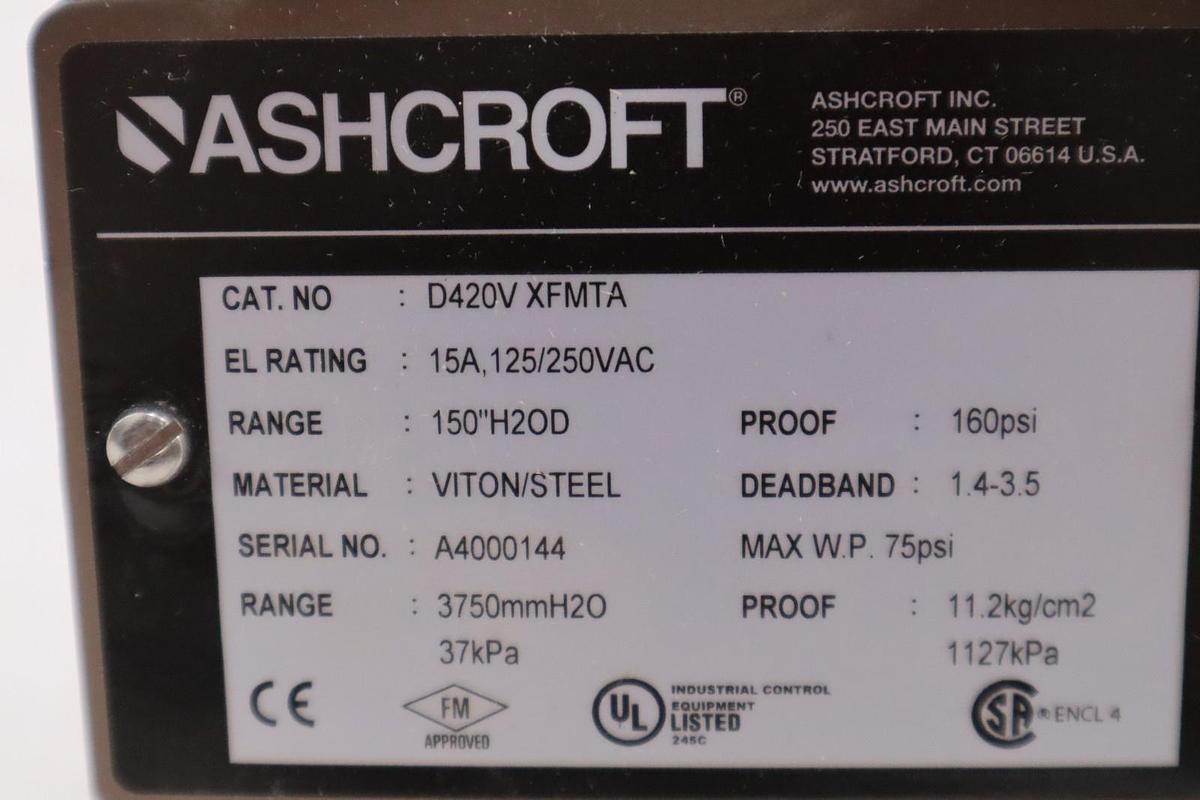 ASHCROFT D420V XFMTA PRESSURE SWITCH, 15A, 125/250VAC - STOCK GF1069