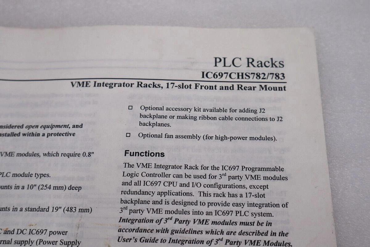 Used INDUSTRIAL CONTROL EQUIPMENT IC697CH57820 RACK 17 SLOT REAR MOUNT STOCK #1707