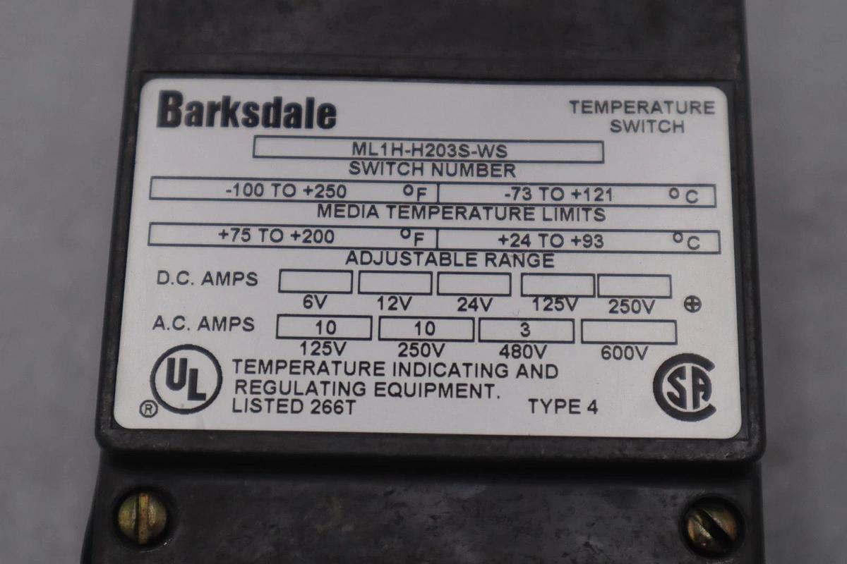 BARKSDALE ML1H-H203S-WS 480VAC 3A -100/250'F - NEW NO BOX - STOCK GF-721A