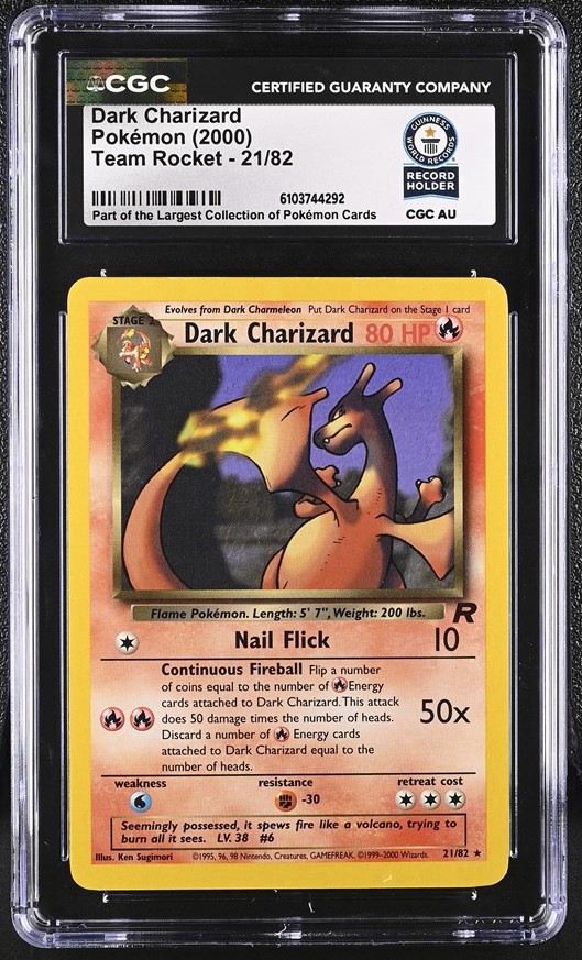 Used Dark Charizard Pokémon 2000 Team Rocket 21/82 CGC WORLD RECORD SLAB 1/1