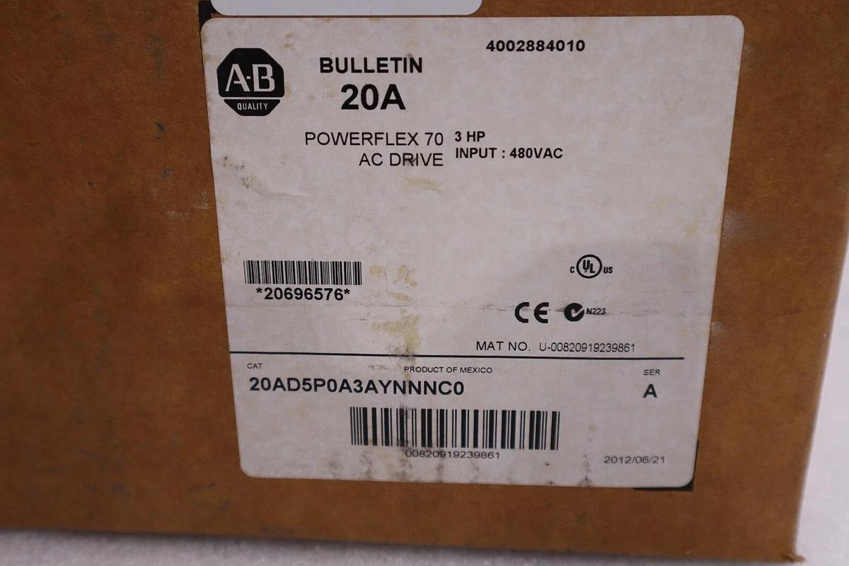 Allen-Bradley 20AD5P0A3AYNNNC0 PowerFlex 70 Adjustable Drive NEW IN BOX #H862