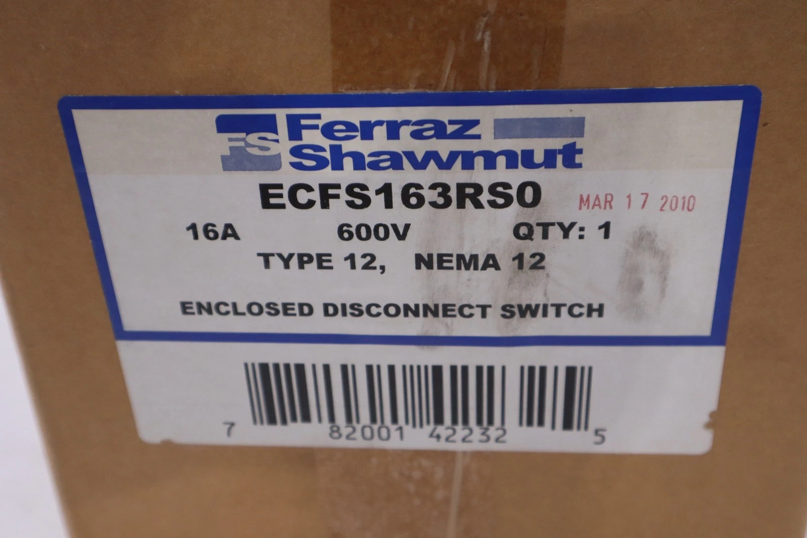 Used MERSEN FERRAZ SHAWMUT ECFS163RS0 ENCLOSED 508D SWITCH - STOCK GF631