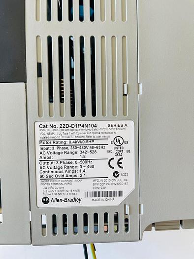Used Allen Bradley 22D-D2P3N104 POWERFLEX-40 AC DRIVE 1.0HP #K-585