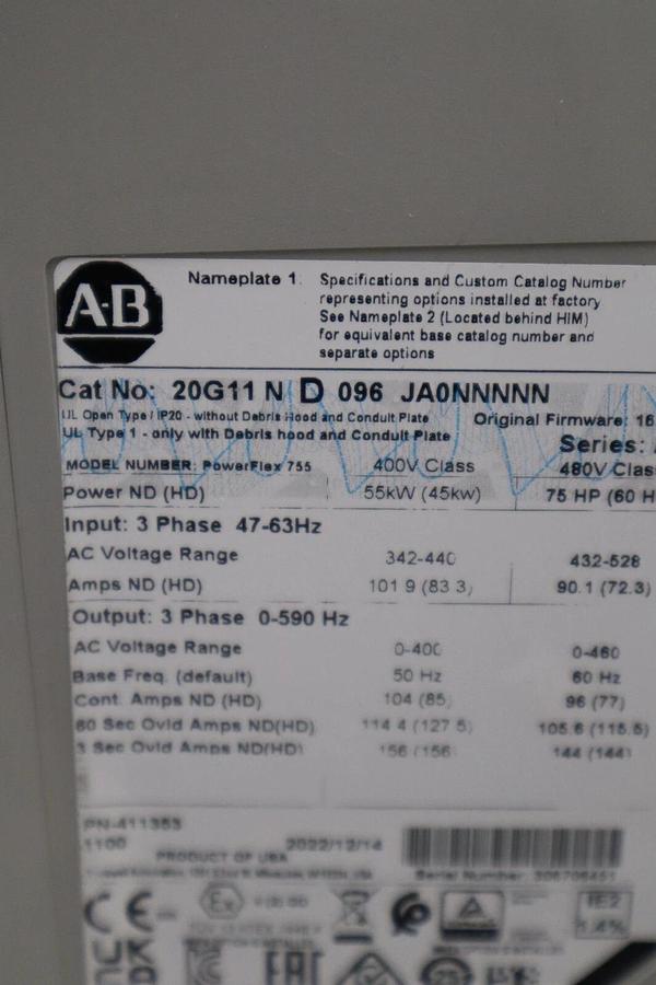 ALLEN BRADLEY 20G11ND096JA0NNNNN 75 HP POWERFLEX 755 DRIVE NEW UNIT STOCK S-593