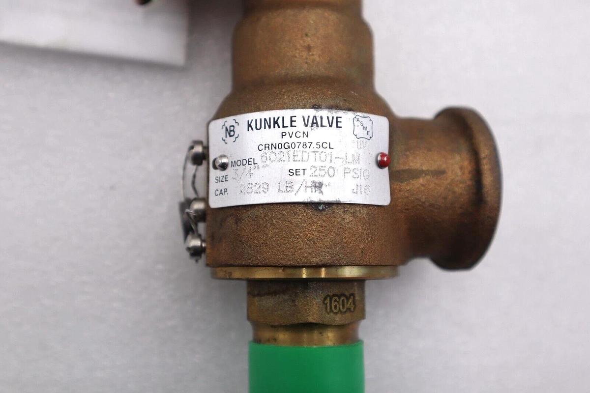 Used NEW KUNKLE 6021EDT01-LM RELIEF VALVE 3/4" 250 PSIG CAP 2829 LB/R J16 #L-628