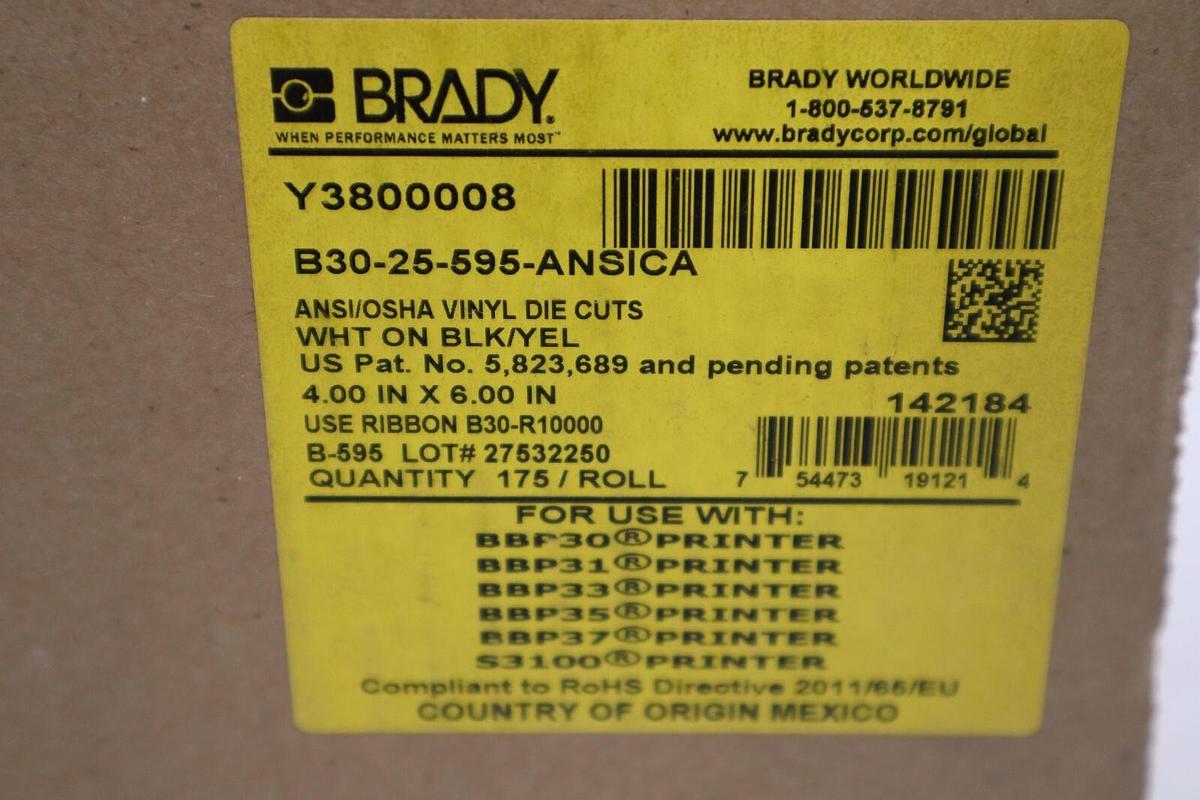 NEW Brady B30-25-595-ANSICA Indoor/Outdoor Vinyl STOCK H387