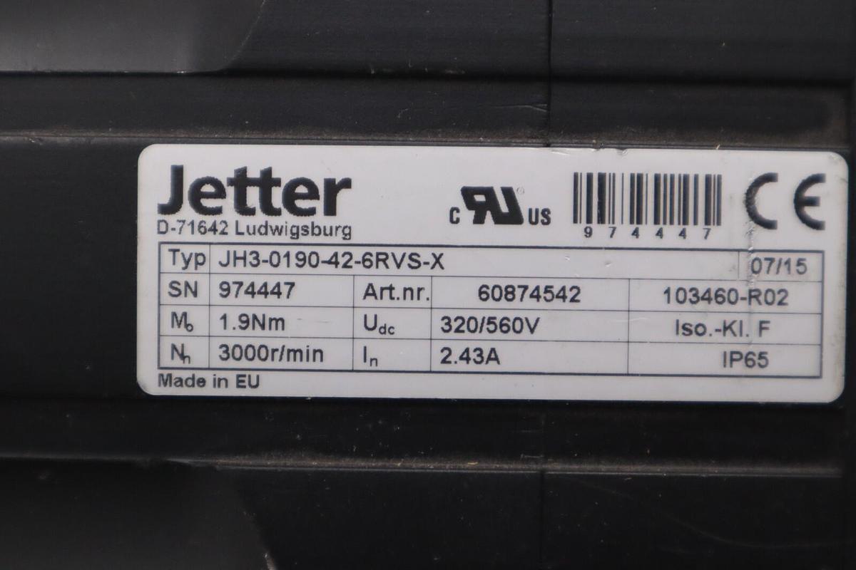 Used Jetter JH3-0190-42-6RVS-X Servo Motor 3-Phase NEW UNIT STOCK H148