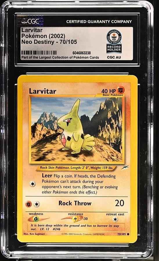 Used 2002 Pokemon Neo Destiny 70 Larvitar CGC WORLD RECORD 1/1 GUINNESS SLAB