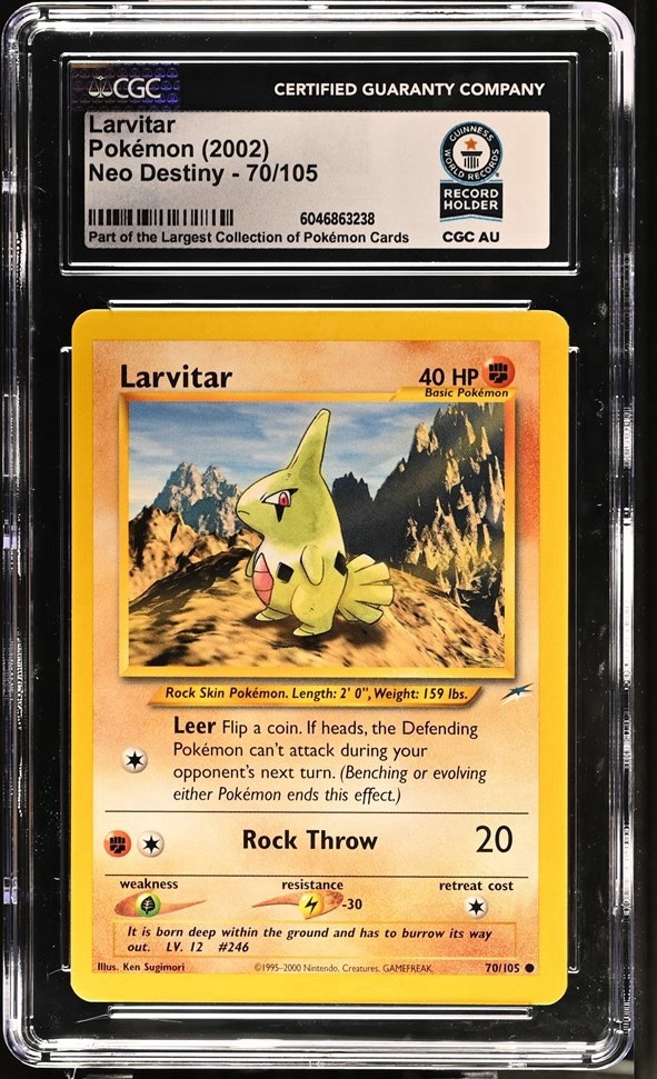 Used 2002 Pokemon Neo Destiny 70 Larvitar CGC WORLD RECORD 1/1 GUINNESS SLAB