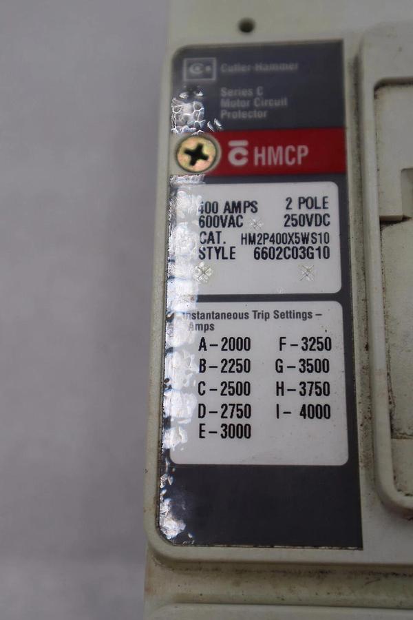 Used CUTLER-HAMMER HM2P400X5WS10 MOTOR CIRCUIT PROTECTOR SERIES C STOCK #3214