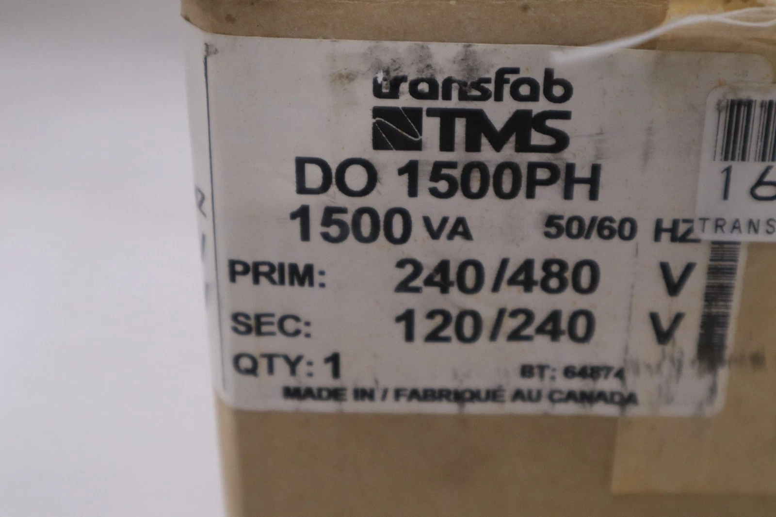 Used TRANSFAB TMS DO 1500PH/ DO1500PH CONTROL TRANSFORMER - STOCK SGF122