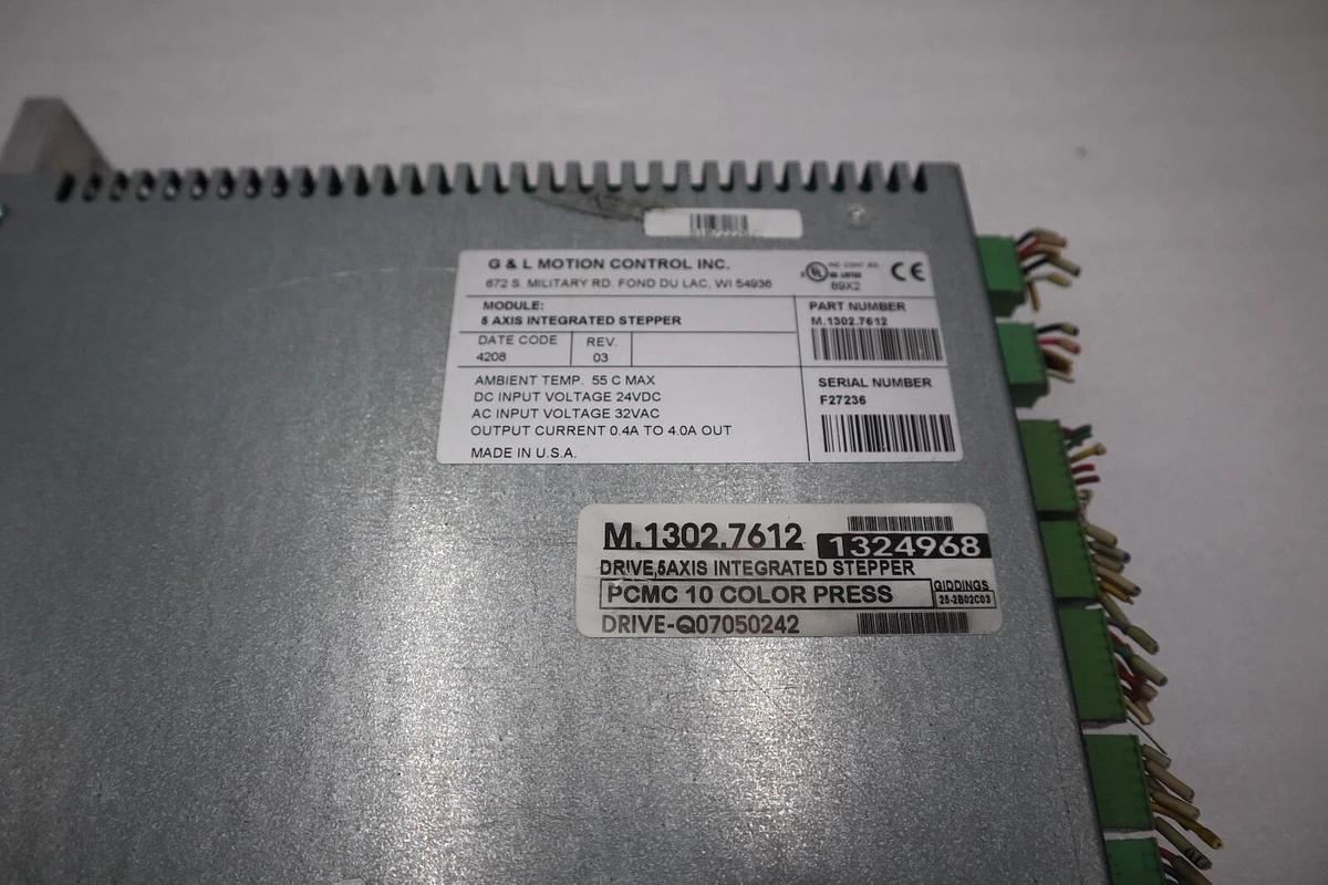 Used G & L MOTION CONTROL M.1302.7612 5-Axis Integrated Stepper 32Vac STOCK 5142A