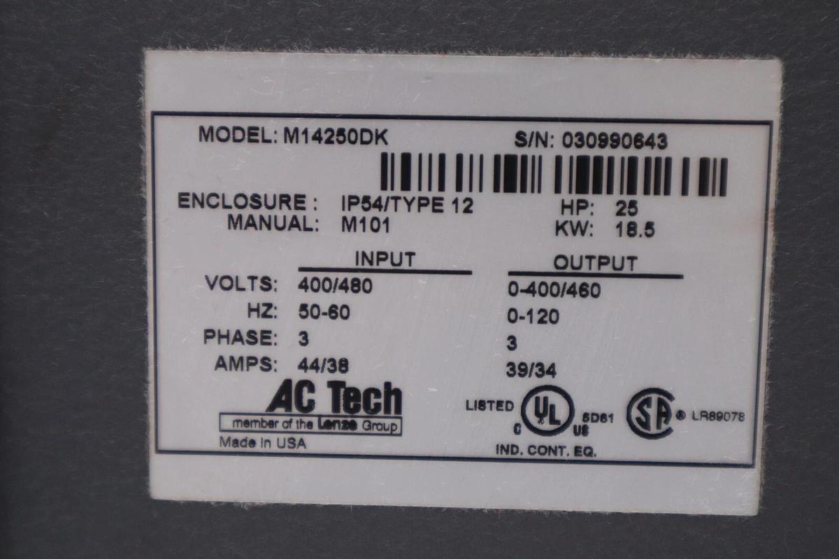 Used LENZE AC TECH M14250DK VFD DRIVE 400/460V 25 HP STOCK 2268-A