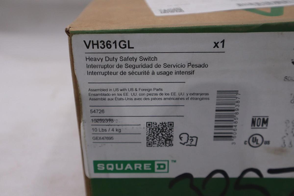 Square D VH361GL SAFETY SWITCH HEAVY DUTY FUSED TYPE 1 600V 30-AMP - STK GF1020