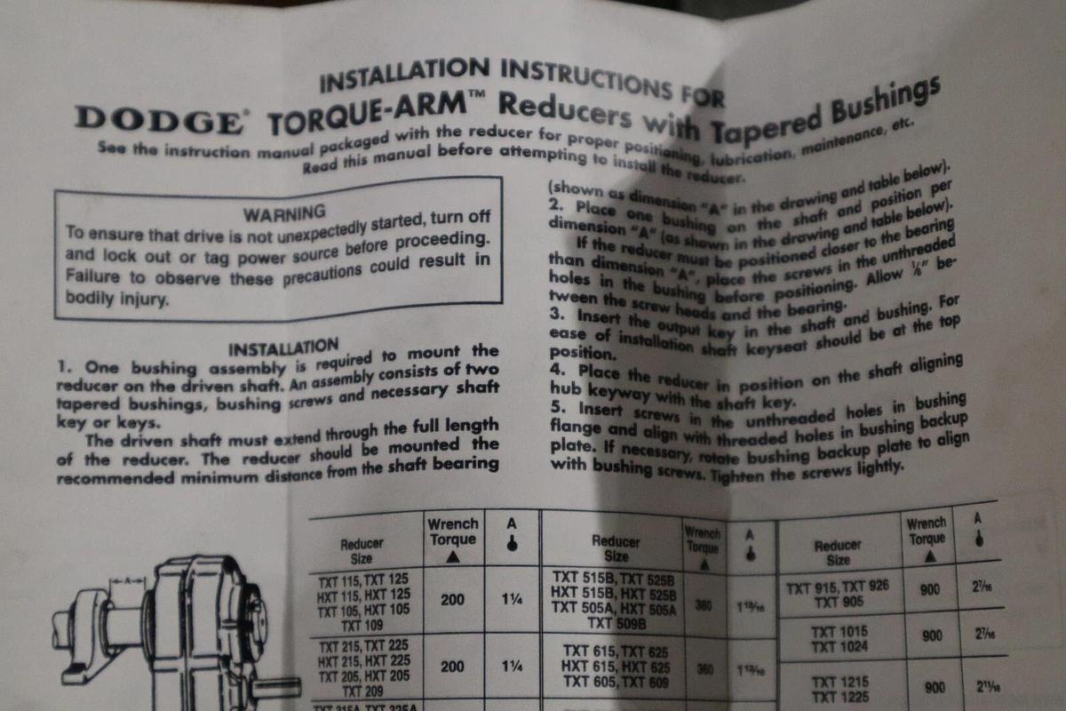 Used DODGE TORQUE-ARM 272246 REDUCERS WITH TAPERED BUSHINGS NSNP STOCK 2114C