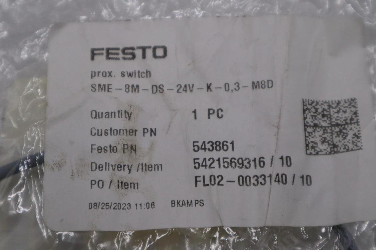 Used FESTO 5-10V M8 NO PROXIMITY SENSOR 543861 SME-8M-DS-24V-K-0,3-M8D STK H1656A