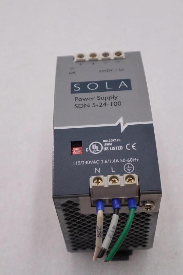 Used SOLA SDN 5-24-100 POWER SUPPLY 230VAC STOCK #L-208A