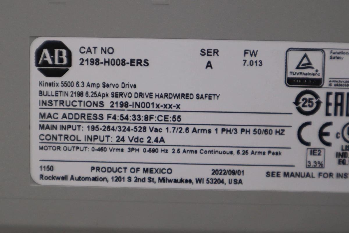 Used ALLEN BRADLEY 2198-H008-ERS / 2198H008ERS (USED) STOCK H1604