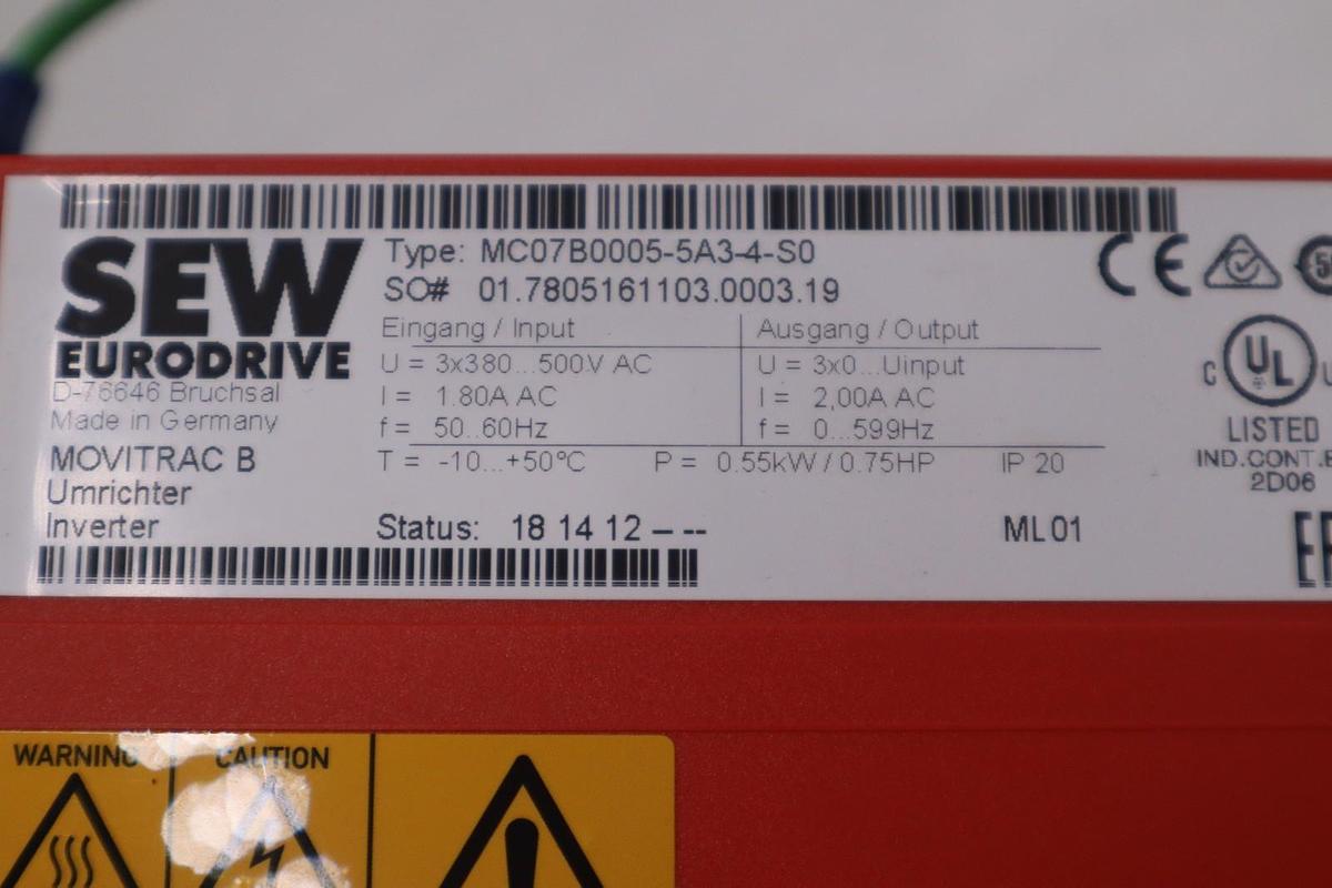Used SEW Eurodrive MC07B0005-5A3-4-S0 MOVITRAC B STOCK H-797C