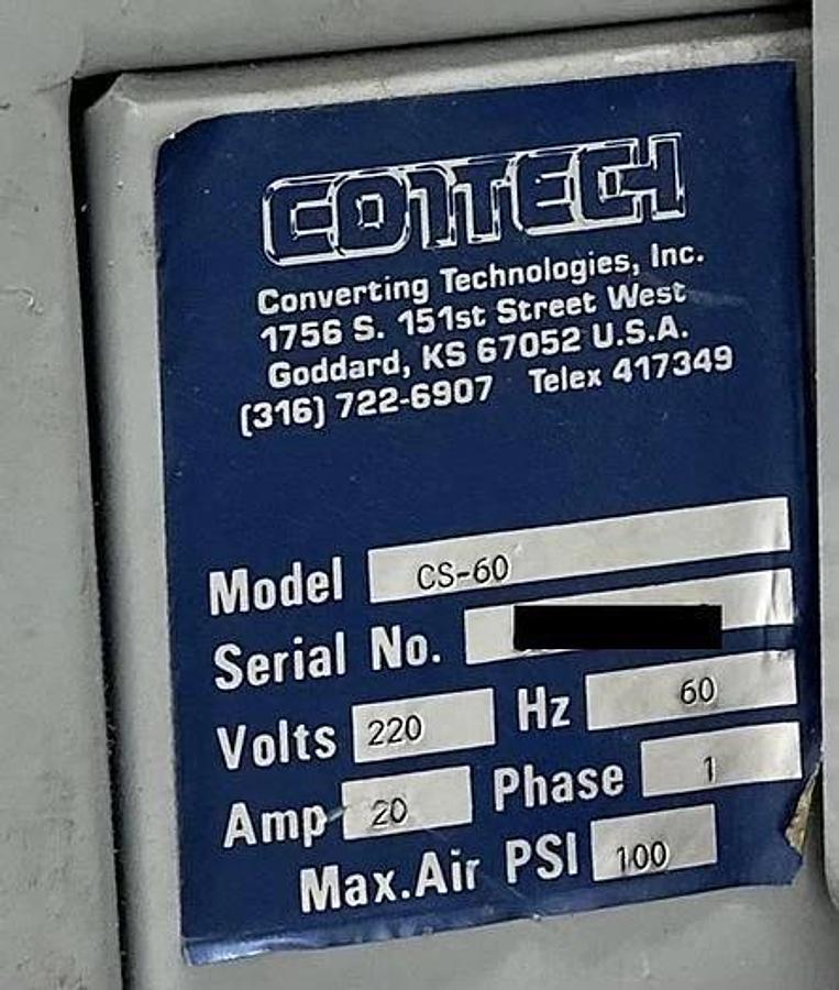 Used 60" CONTECH MDL. CS-60 SHEETER WITH HEAVY DUTY UNWIND AND SCORE SLITTING