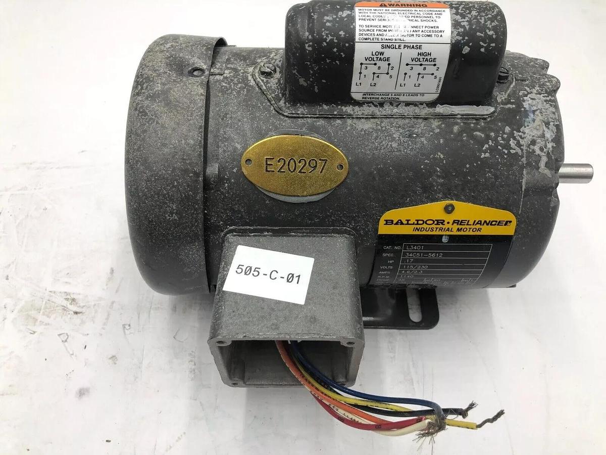 Used BALDOR L3401 SINGLE PHASE .17 HP 1140 RPM INDUSTRIAL MOTOR STOCK S-95