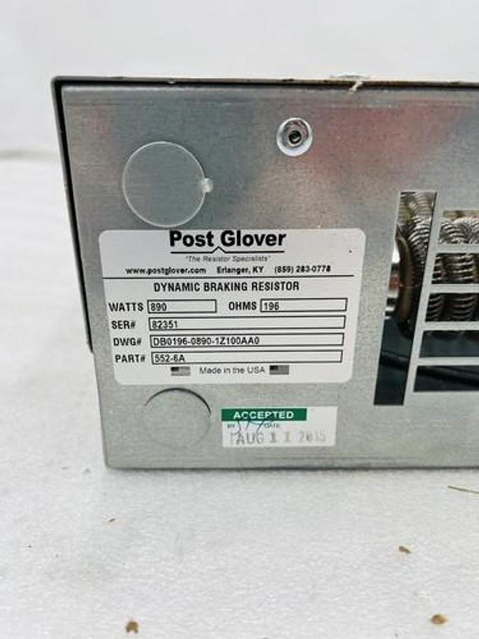Used Post Glover Dynamic Braking Resistor DB0196-0890-1Z100AA0 Part 552-5A STOCK 3957
