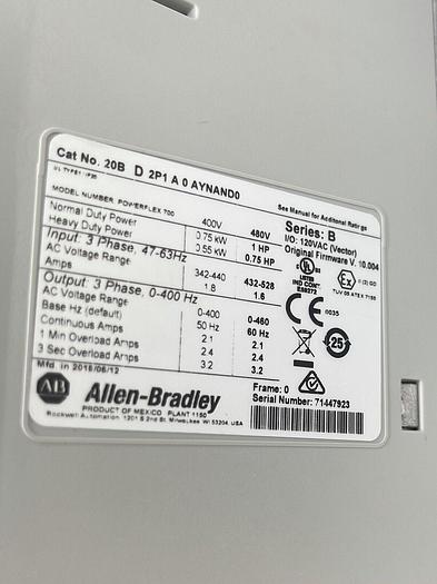 NEW 20BD2P1A0AYNAND0-B Allen-Bradley 2.1A 460V 1HP Powerflex 700 STOCK 3909