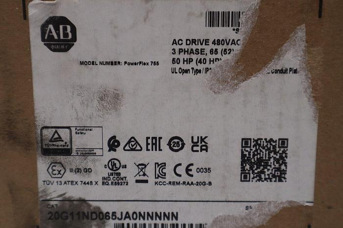 NEW 20G11ND065JA0NNNNN PowerFlex 755 AC Drive MFG. 2020 50 HP STOCK 5663