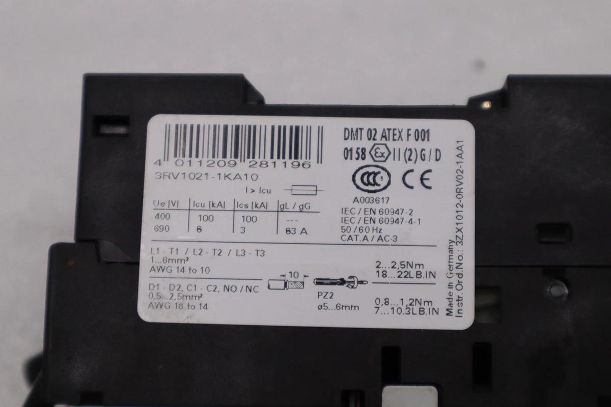 Used SIEMENS 3RV1021-1KA10 Motor Protection Circuit Breaker STOCK H1829