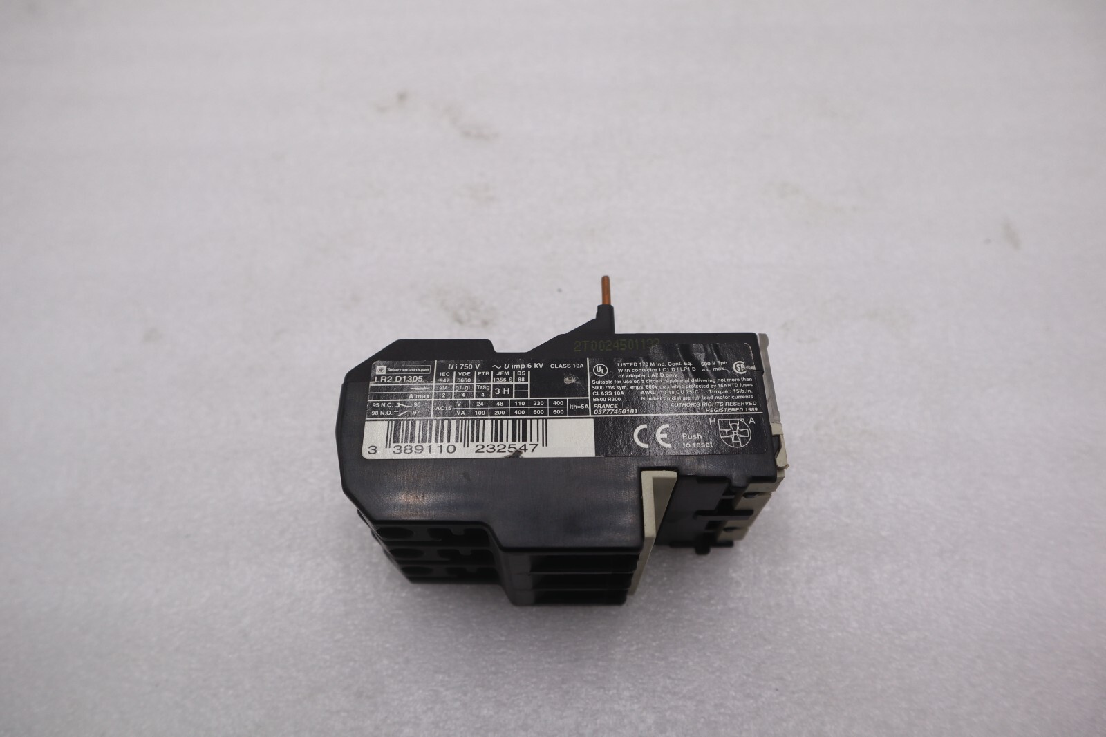 Used SCHNIDER LR2-D1305 THERMAL OVERLOAD RELAY STOCK #K-3671