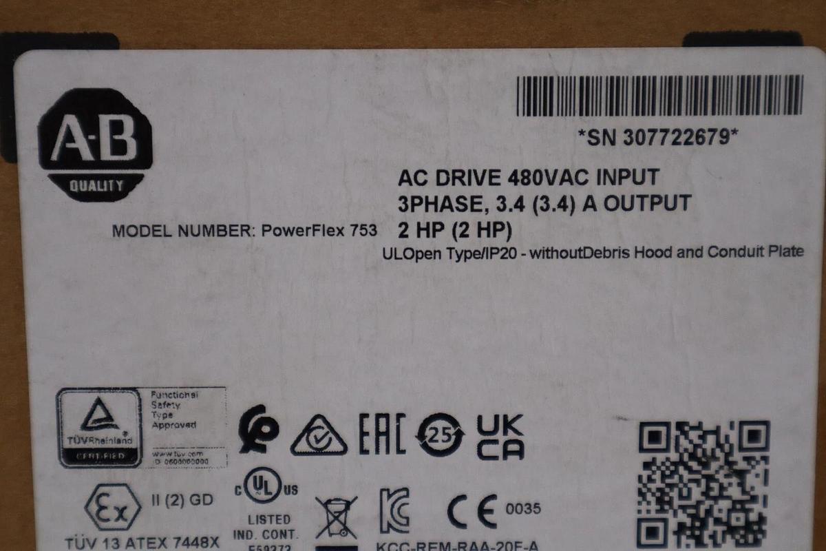 Used 20F11ND3P4JA0NNNNN POWERFLEX 753 2 HP DRIVE VFD NEW 2022 STOCK 5698