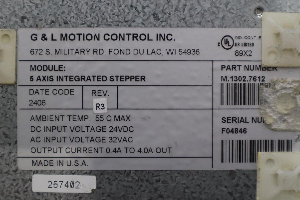 Used G & L MOTION CONTROL M.1302.7612 5-Axis Integrated Stepper 32Vac STOCK K-158-C