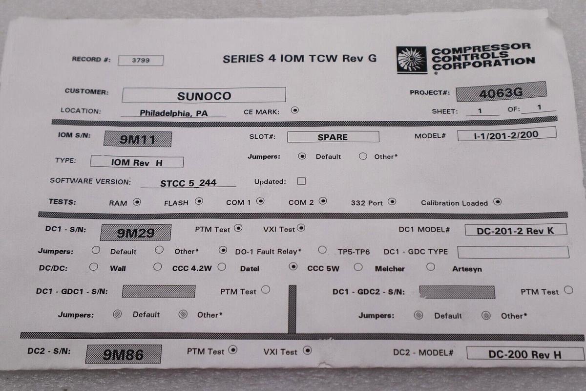 Used ENCODER SIMULATOR BOARD SERIES 4 IOM TCW REV H  REV G STOCK #2681