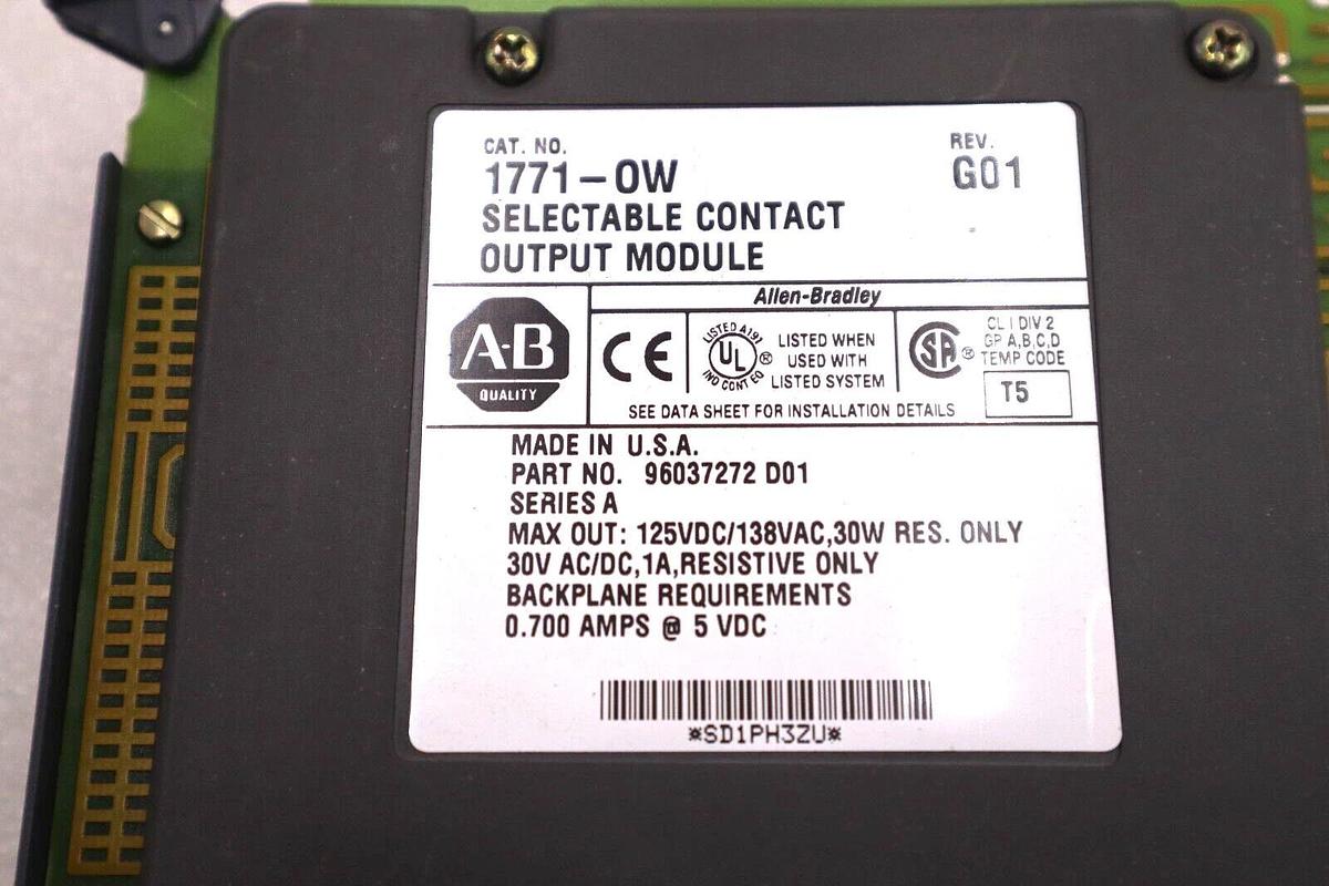 Used ALLEN BRADLEY 1771-0W SELECTABLE CONTACT OUTPUT MODULE SER A STOCK #1794