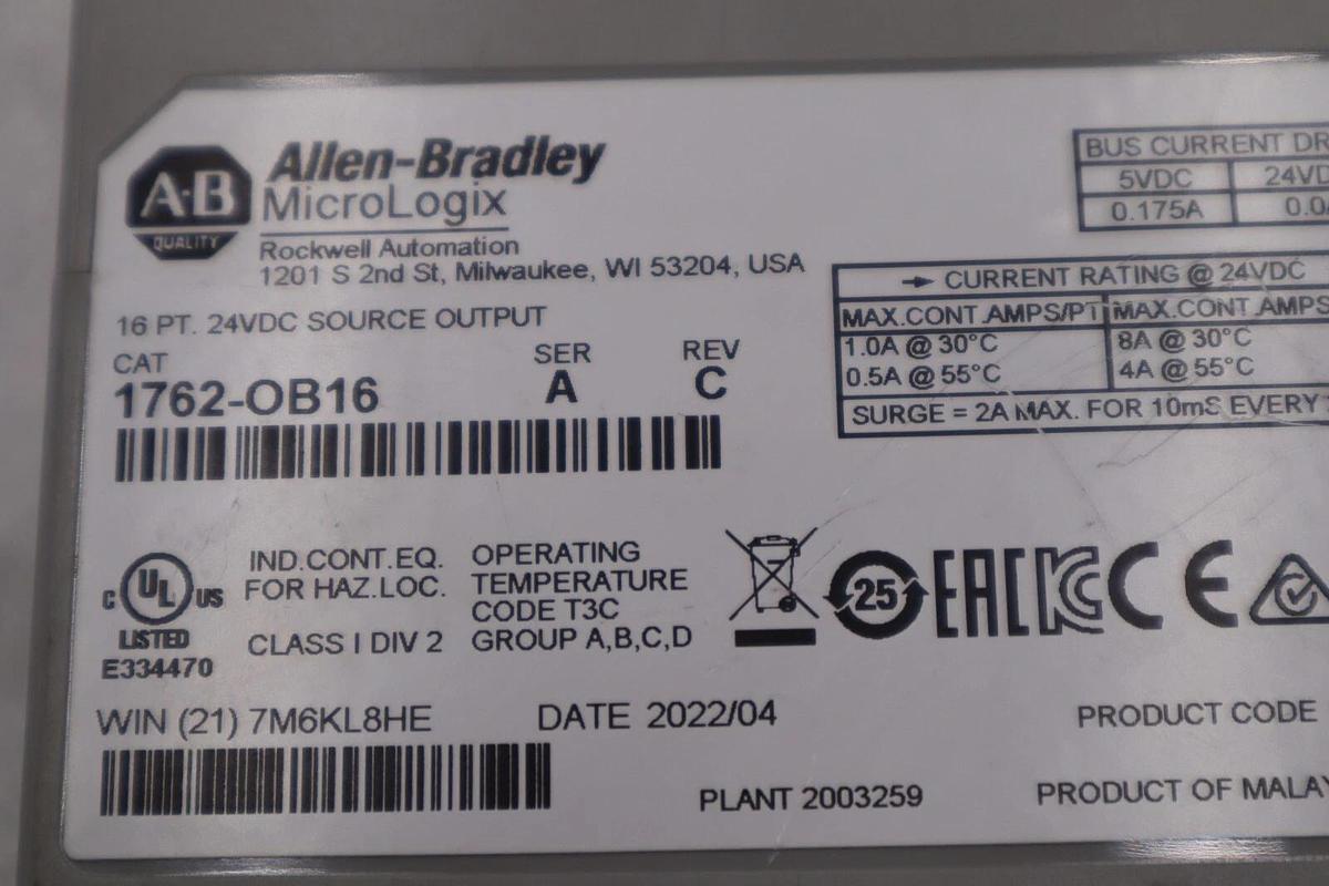 Used Allen Bradley 1762-OB16 OUTPUT MODULE MICROLOGIX 1200 STOCK L-489C