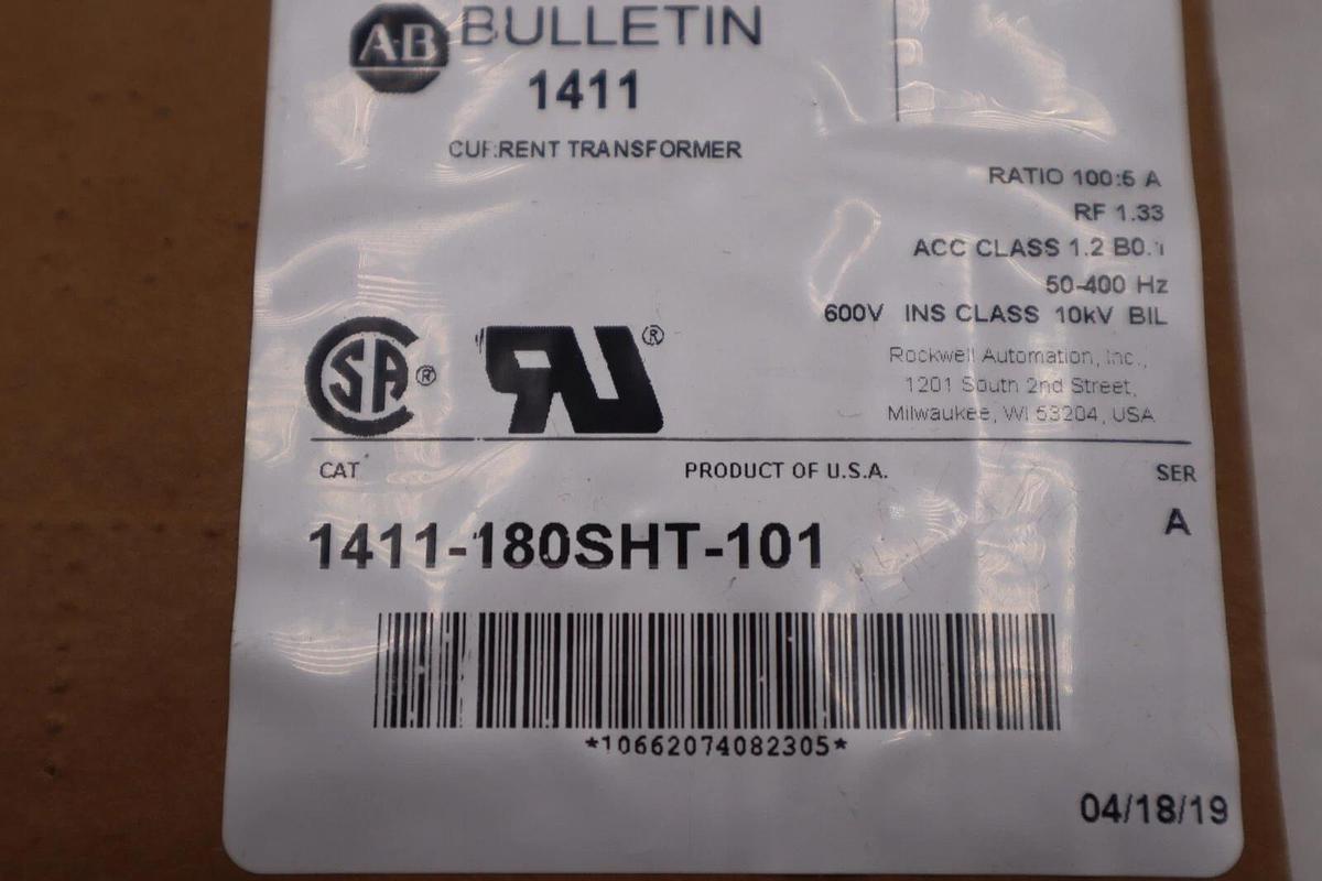 Used ALLEN BRADLEY 1411-180sht-101 CURRENT TRANSFORMER NEW IN BOX STOCK G36A