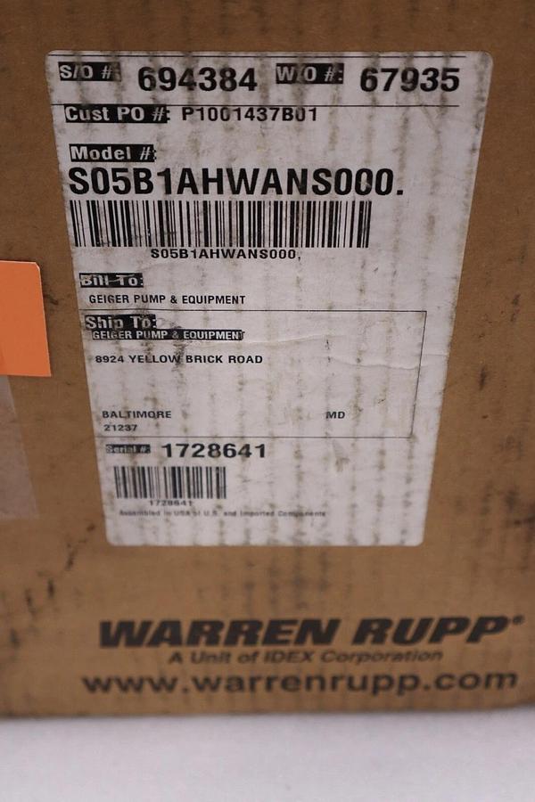 WARREN RUPP ALUMINUM S05B1AHWANS000 TOP DISCHARGE METALLIC BALL VALVE STK H229