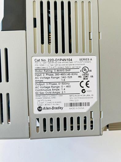 Used Allen Bradley 22D-D2P3N104 POWERFLEX-40 AC DRIVE 1.0HP #K-608