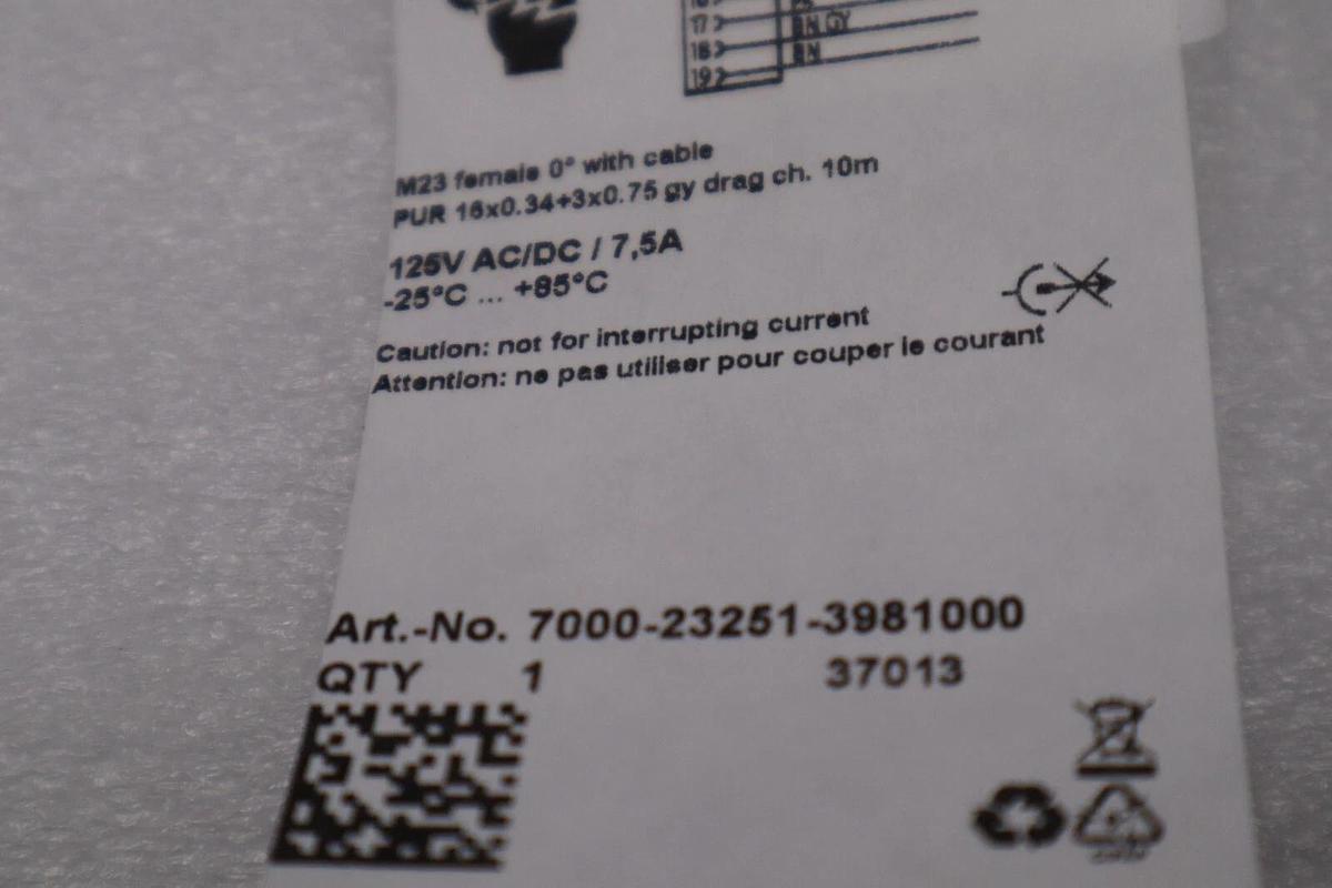 Used MURR ELEKTRONIK 7000-23251-3981000 /7000232513981000 CONNECTING CABLE STOCK 5675